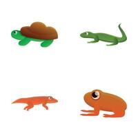 Reptile icons set cartoon . Tropical fauna vector