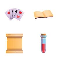 Magic divination icons set cartoon . Card fortune telling vector
