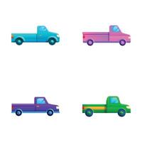 Pickup car icons set cartoon . Classic pickup in various color vector
