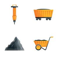 Coal mining icons set cartoon . Coal mining and transportation equipment vector