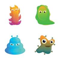 Cute bacteria icons set cartoon . Different colorful bacteria vector