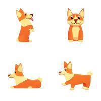 Cute corgi icons set cartoon . Sitting and lying dog vector