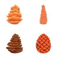 Spruce cone icons set cartoon . Various coniferous tree cone vector