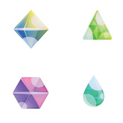 Colorful stone icons set cartoon . Various shape and color precious stone