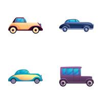 Old car icons set cartoon . Various retro automobile vector