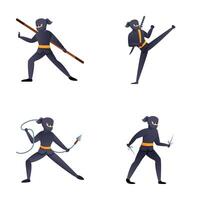 Japanese ninja icons set cartoon . Ninja character in fighting pose vector