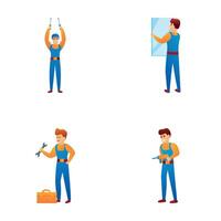 Repairman icons set cartoon . Team of worker with tool and equipment vector
