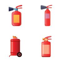 Various extinguisher icons set cartoon . Various red fire extinguisher vector
