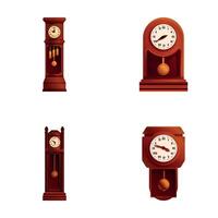 Retro clock icons set cartoon . Traditional retro style pendulum clock vector