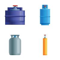 Gas container icons set cartoon . Different type of gas bottle vector