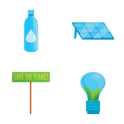 Save planet icons set cartoon . Environmentally friendly form of energy