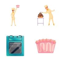 Confectioner character icons set cartoon . Professional pastry making cake vector