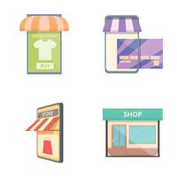 E commerce icons set cartoon . Shopping online on website or mobile app vector