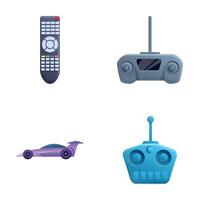 Controlled toy icons set cartoon . Toy car with remote control vector