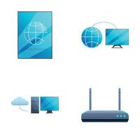 Wireless wifi icons set cartoon . Router and and other technical device vector