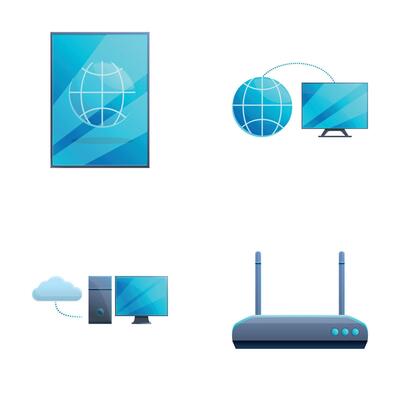 Wireless wifi icons set cartoon . Router and and other technical device