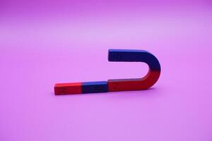 horseshoe magnets and bar magnets isolated on a purple background photo