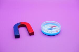 horseshoe magnets and bar magnets isolated on a purple background photo