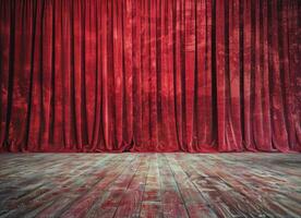 Stage With Red Curtain and Wooden Floor photo