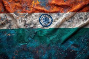 Indian Flag on Teal Textured Background photo