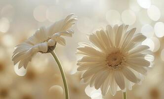Two White Gerbera Daisies Against A Bokeh Background photo