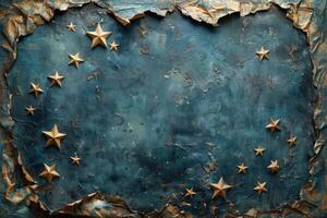 A Single Silver Star on a Blue Textured Surface photo