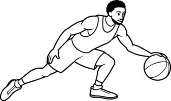 basketball player Dribble illustration, hand drawn outline style vector