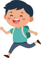 Illustration of a Cute Little Boy Running with a Backpack vector