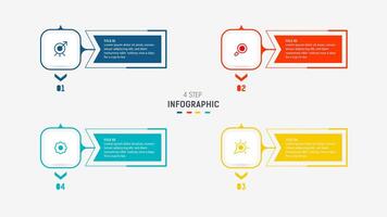 Four Step Infographic label design template with line icons. process steps diagram, presentations, workflow layout, banner, flow chart, info graph illustration. vector