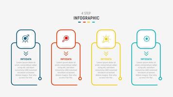 Four Step Infographic label design template with line icons. process steps diagram, presentations, workflow layout, banner, flow chart, info graph illustration. vector