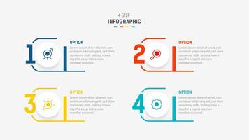 Four Step Infographic label design template with line icons. process steps diagram, presentations, workflow layout, banner, flow chart, info graph illustration. vector