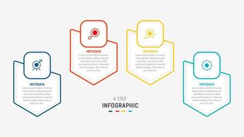 Four Step Infographic label design template with line icons. process steps diagram, presentations, workflow layout, banner, flow chart, info graph illustration. vector