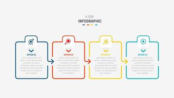 Four Step Infographic label design template with line icons. process steps diagram, presentations, workflow layout, banner, flow chart, info graph illustration. vector