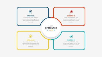 Four Step Infographic label design template with line icons. process steps diagram, presentations, workflow layout, banner, flow chart, info graph illustration. vector
