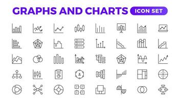 Graphs and charts icon set. Business growing bar graph icons. Statistics and analytics icon. Statistic and data, charts diagrams, money, down or up arrow vector