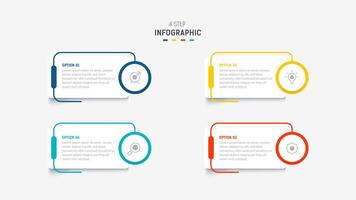 Four Step Infographic label design template with line icons. process steps diagram, presentations, workflow layout, banner, flow chart, info graph illustration. vector