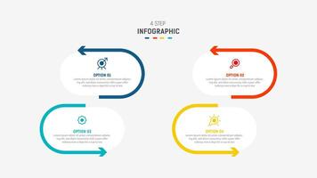 Four Step Infographic label design template with line icons. process steps diagram, presentations, workflow layout, banner, flow chart, info graph illustration. vector