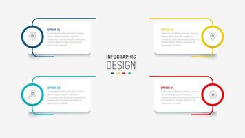 Four Step Infographic label design template with line icons. process steps diagram, presentations, workflow layout, banner, flow chart, info graph illustration. vector