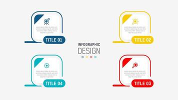 Four Step Infographic label design template with line icons. process steps diagram, presentations, workflow layout, banner, flow chart, info graph illustration. vector