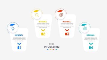Four Step Infographic label design template with line icons. process steps diagram, presentations, workflow layout, banner, flow chart, info graph illustration. vector