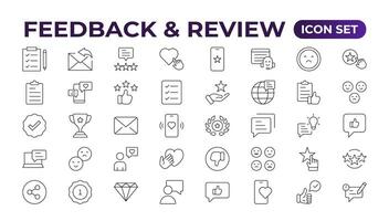 Set of Feedback, Review, and Customer Experience Outline Icon Collection. Rating, Testimonials, Quick Response, experience, Satisfaction, etc. Simple web icon illustration, vector