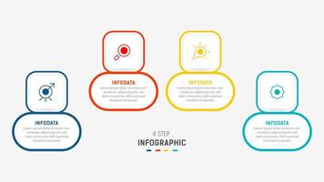 Four Step Infographic label design template with line icons. process steps diagram, presentations, workflow layout, banner, flow chart, info graph illustration. vector