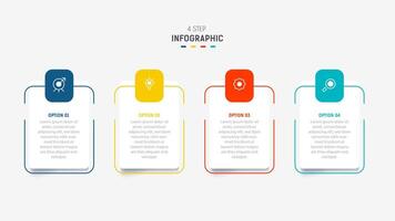 Four Step Infographic label design template with line icons. process steps diagram, presentations, workflow layout, banner, flow chart, info graph illustration. vector