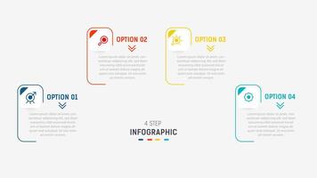 Four Step Infographic label design template with line icons. process steps diagram, presentations, workflow layout, banner, flow chart, info graph illustration. vector