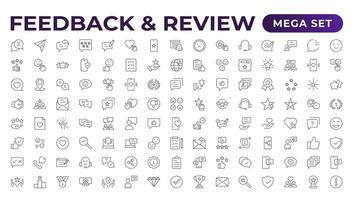 Set of Feedback, Review, and Customer Experience Outline Icon Collection. Rating, Testimonials, Quick Response, experience, Satisfaction, etc. Simple web icon illustration, vector