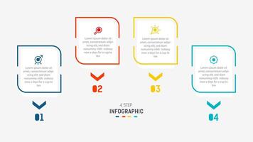 Four Step Infographic label design template with line icons. process steps diagram, presentations, workflow layout, banner, flow chart, info graph illustration. vector