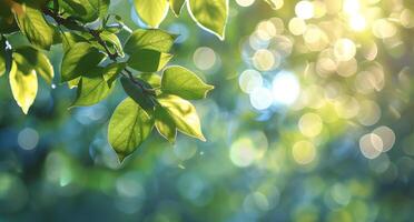Sunlit Green Leaves in a Forest on a Summer Day photo