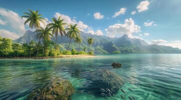 Tropical Island Paradise With Palm Trees and Crystal Clear Water photo