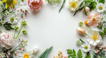 White And Pink Flowers Arranged On A White Surface photo
