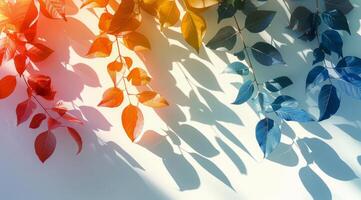 Vibrant Autumn Leaves Casting Shadows on White Background photo